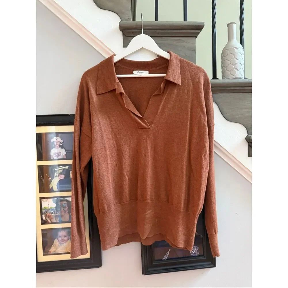 Madewell Rust Johnny Collar Wool Sweater sz XXL EUC
